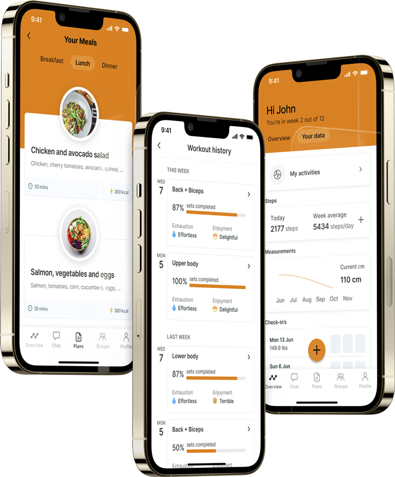 A mockup of the coaching app showcasing the features.